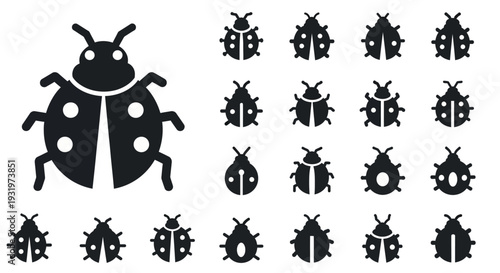 Collection of ladybug icons in various styles and designs displayed together