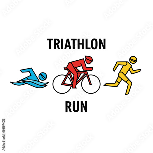 Depiction Of A Triathlon Athlete Demonstrating Swimming Cycling And Running Activities