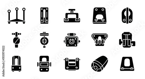 Collection of Industrial Machine Parts and Equipment Icons in Black and White