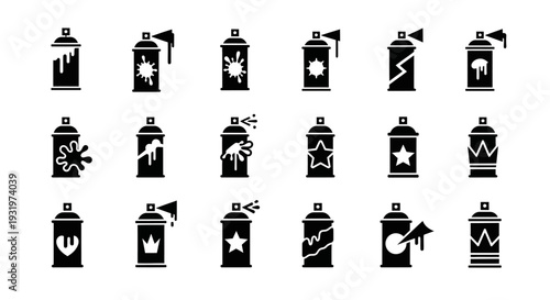 Collection of Spray Paint Can Icons in Various Designs
