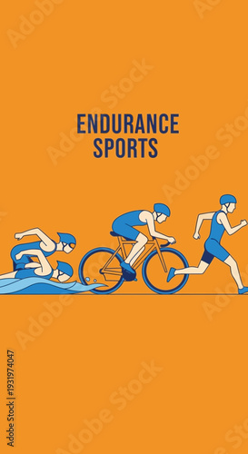 Depiction of a Triathlon Athlete, Showcasing Swimming, Cycling, and Running in Vivid Orange