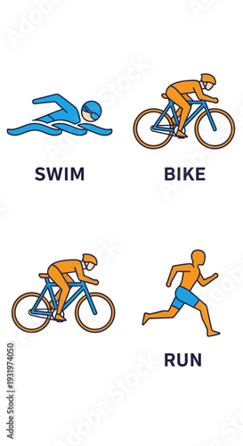 Depiction Of A Triathlon Athlete's Progress Through Swimming, Cycling, and Running Stages