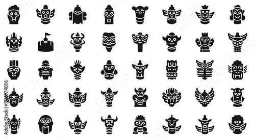 Collection of Various Robot Icons in Black and White Illustrations