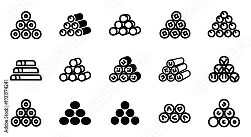 Collection of Cable Icons Displayed in Various Arrangements and Formats