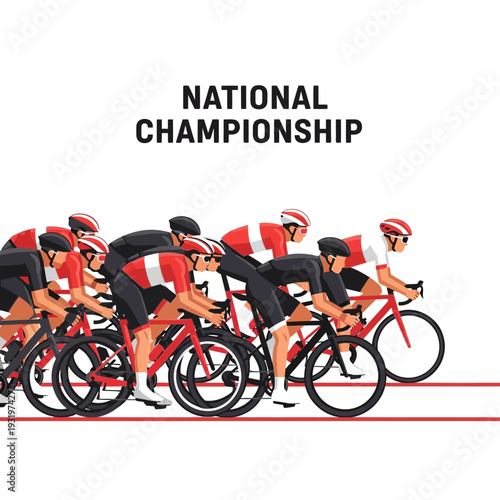 Depiction of National Championship Cycling Race with Cyclists in Vibrant Uniforms and Action