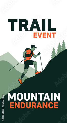 Depiction Of Trail Event And Mountain Endurance, Depicting Extreme Hiking And Sport