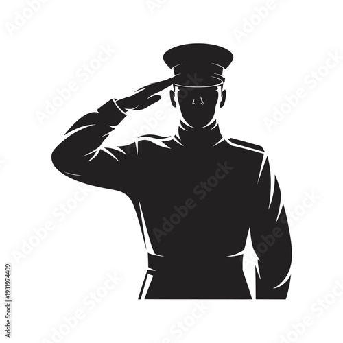 Detailed military soldier saluting silhouette artistic portrait icon