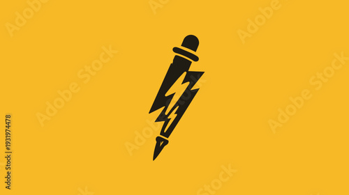 A black lightning bolt shaped like a pen on a mustard-yellow background