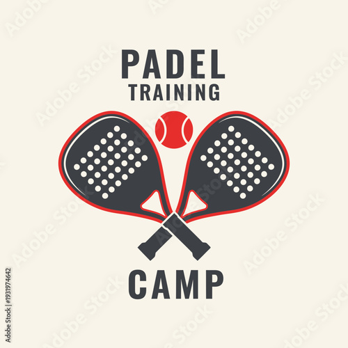 Distinctive Padel Training Camp Emblem Depicting Rackets And Ball For Sports Enthusiasts