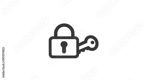 Black and white illustration of a padlock with a key, conveying concepts of security and access