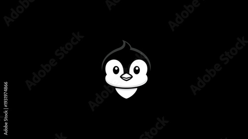 A simple illustration of a penguin's head and upper body, centered against a black background