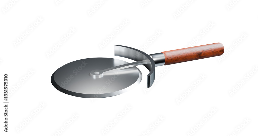 Fototapeta premium Pizza cutter or slicer stainless steel with wooden handle in a transparent background