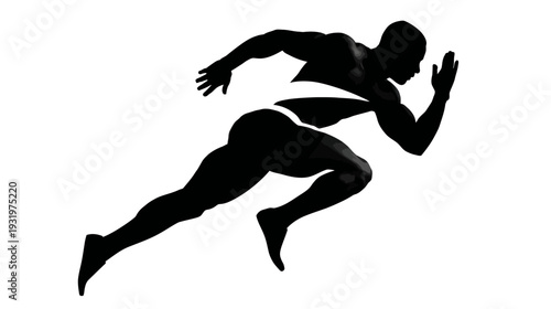 Black and white illustration of a sprinting figure with muscles detailed and dynamic form