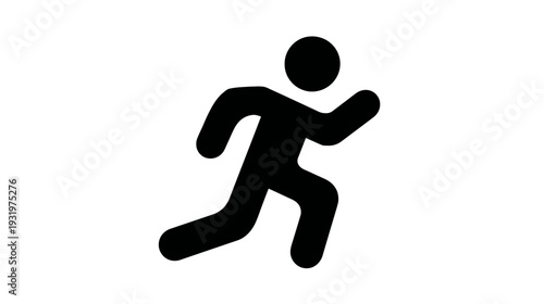 A black silhouette of a person in the act of running, arms and legs outstretched