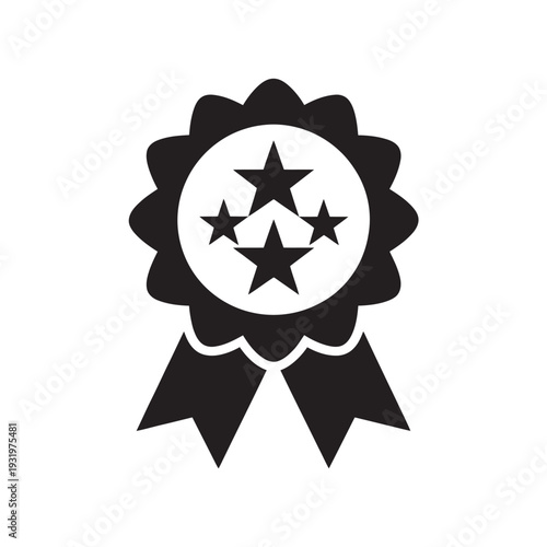 Four star rating medal badge icon for review and premium quality rank