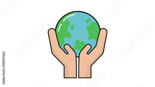 Human hands holding and protecting the green earth planet.