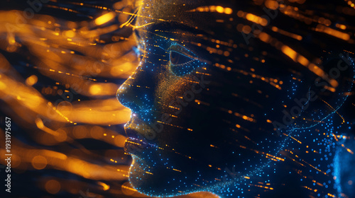 Woman Profile with Dynamic Data Streams – AI Technology Innovation Concept