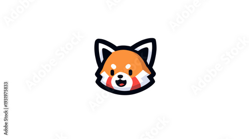 A cartoon head of a smiling animal with orange fur, black outline, white cheeks, and red mouth