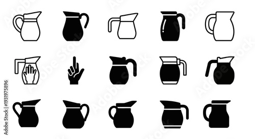 Collection of various pitcher icons in different styles and designs on a clean background