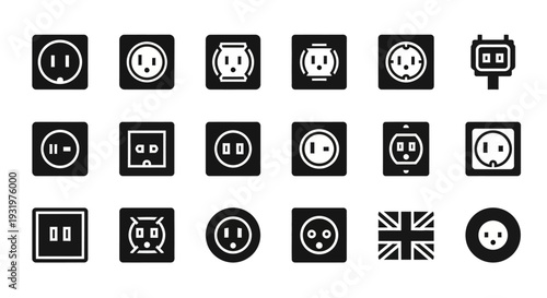 Collection of various electrical outlet icons displayed on a grid layout