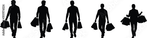 Silhouettes of people carrying bags and luggage