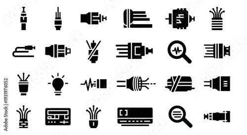 Collection of black icons representing various multimedia devices and search tools displayed on a clean background