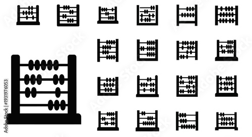 Collection of Abacus Illustrations Depicting Various Configurations and Mathematical Concepts