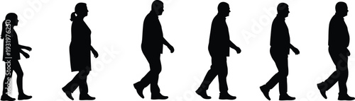 Sequence of walking silhouettes of a woman in different poses