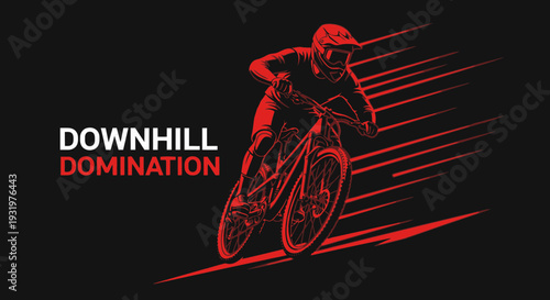 Downhill Domination: Thrilling Mountain Biking Illustration in Dynamic Red and Black Colors