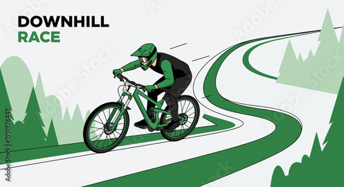 Downhill Mountain Biking Race Illustration Depicting Speed And Challenging Terrain