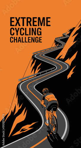 Dramatic Ascent: A Cyclist Conquers Winding Mountain Road in Intense Challenge