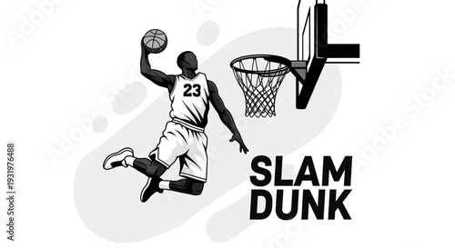 Dramatic Basketball Action: A Powerful Dunk with Dynamic Movement Illustration