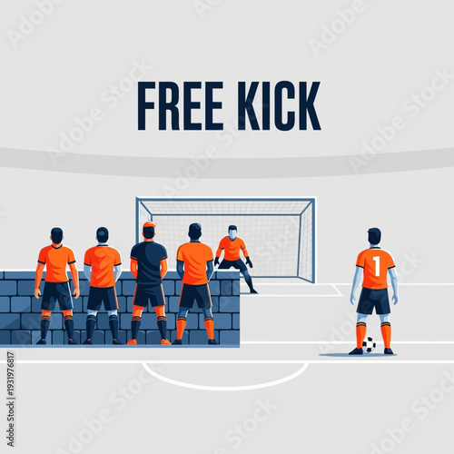 Dramatic Soccer Free Kick Scene: Intense Moment Before A Goal Attempt With Players