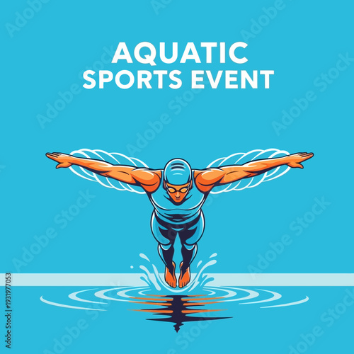 Dynamic Aquatic Sports Illustration Showcasing a Competitor Performing a Butterfly Stroke