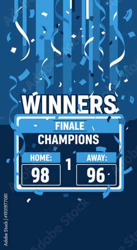 Dramatic Victory Illustration Showing Finale Champions and Home Team Winning Scoreboard Display