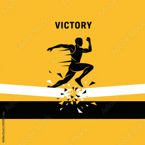 Dynamic Athlete Achieving Triumph Breaking Barriers In A Vibrant Yellow Abstract Design