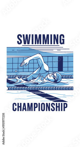 Dynamic Athlete Strokes Through Water: Championship Swim Illustration for Sports Design