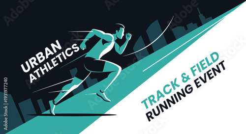 Dynamic Athlete Sprinting Upward With Urban Athletics Track And Field Running Event Design