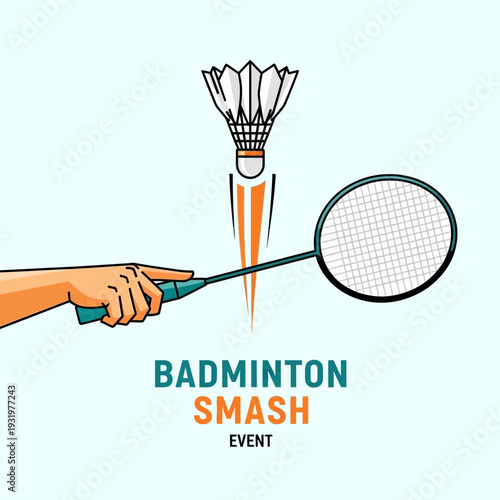 Dynamic Badminton Action Illustration Showcasing a Powerful Smash and Sporting Event