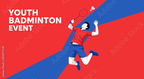 Dynamic Badminton Action Illustration Promoting Youth Sports Tournament With Shuttlecock