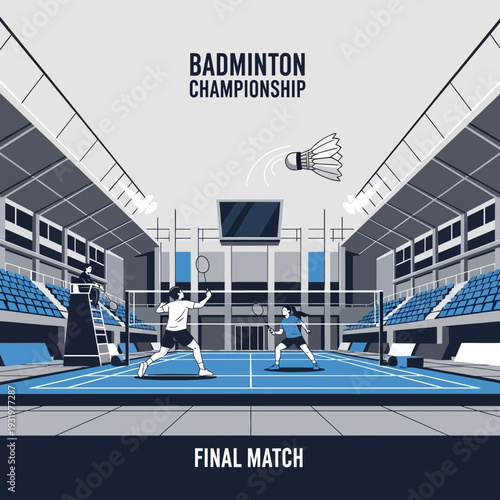 Dynamic Badminton Championship Depicting Intense Competition And Athletic Prowess On Court Display