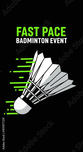 Dynamic Badminton Championship Featuring a Shuttlecock Design on a Black Background