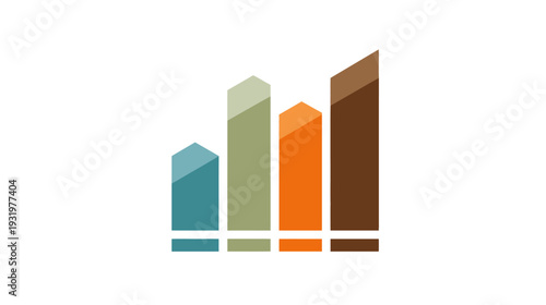 A colorful, four-bar graph graphic with various heights and a consistent base against a white background