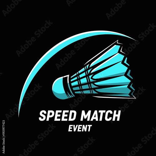 Dynamic Badminton Logo Depicting Speed and Event with Artistic Blue Shuttlecock Design