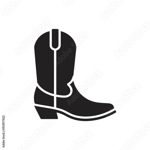 Single black cowboy boot silhouette design for western apparel logos