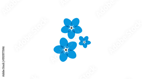 Three stylized, light blue flowers with dark centers sit against a clean white background