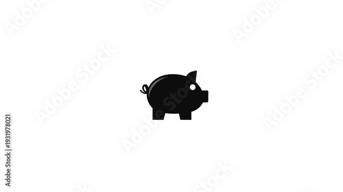 A minimalistic black icon of a piggy bank with a small curly tail on a white background