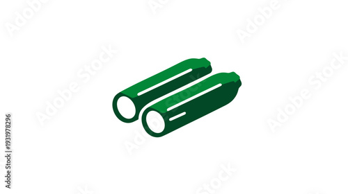 Stylized illustration of two green, cylindrical objects, likely vegetables, placed side by side