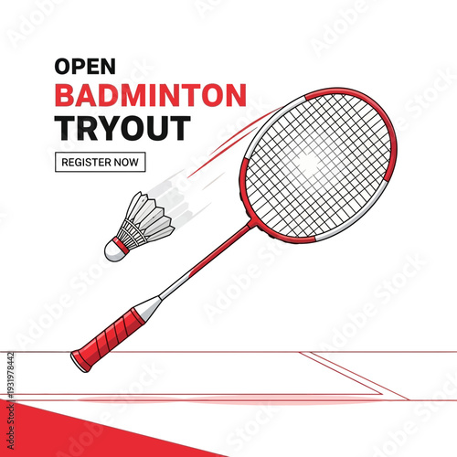 Dynamic Badminton Tryout Announcement With Shuttlecock and Racquet Design Promoting Active Living