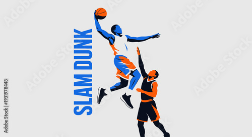 Dynamic Basketball Action: A Powerful Slam Dunk Depicted With Striking Color Contrast